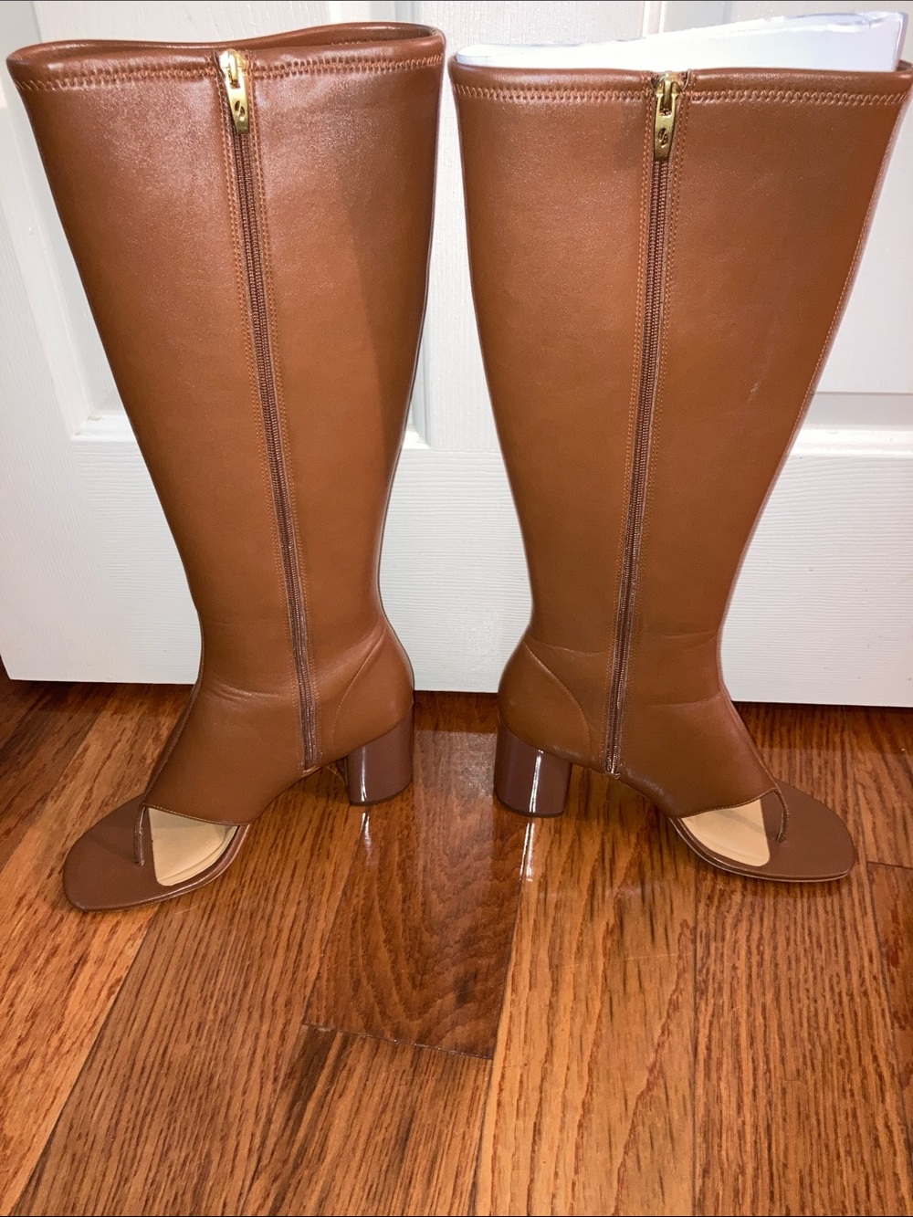SARTO By Franco Sarto Tan Open-Toe Knee-High Heeled Boots
